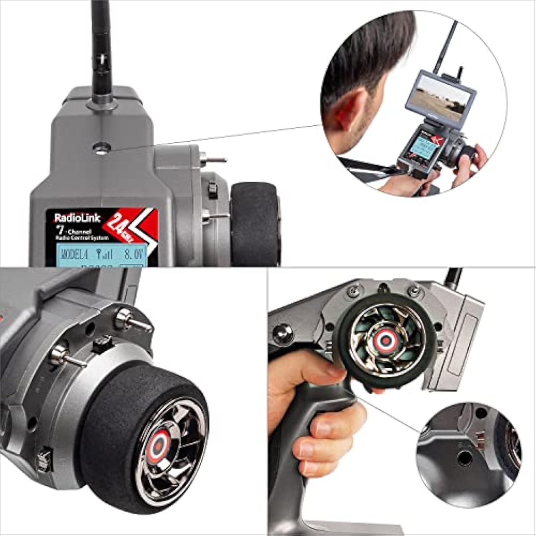 Radiolink RC6GS V3 7 Channels 2.4GHz RC Transmitter with 2 Pcs Gyro Receivers R7FG Kit for RC Car Crawler,30 Models Storage,2.4Ghz 600M Remote Controller Receiver for RC Truck Buggy Tank Drifting Boat
