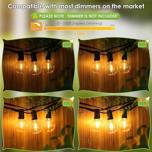 Svater Outdoor String Lights Main Powered 200FT, 60M Linkable Festoon Lights 104 LED G40 Plastic Bulbs Waterppoof IP45 Garden Lights for Patio Backyard Party Wedding Cafe