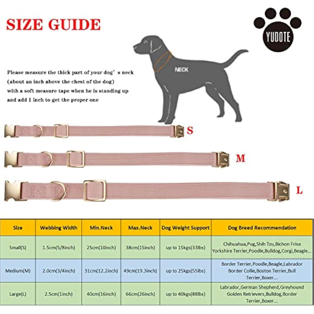 YUDOTE Ultra-soft Dog Collar Natural Cotton Corduroy Made for Large Dogs with Sensitive Skin,Dusty Pink
