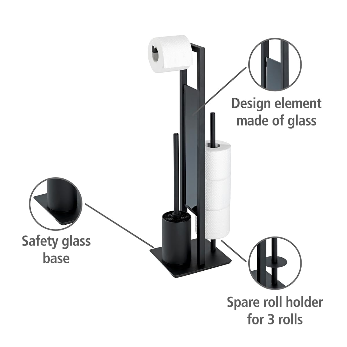 WENKO Rivalta Toilet Brush Holder, Steel, matt Black, 70 x 20 x 18 cm