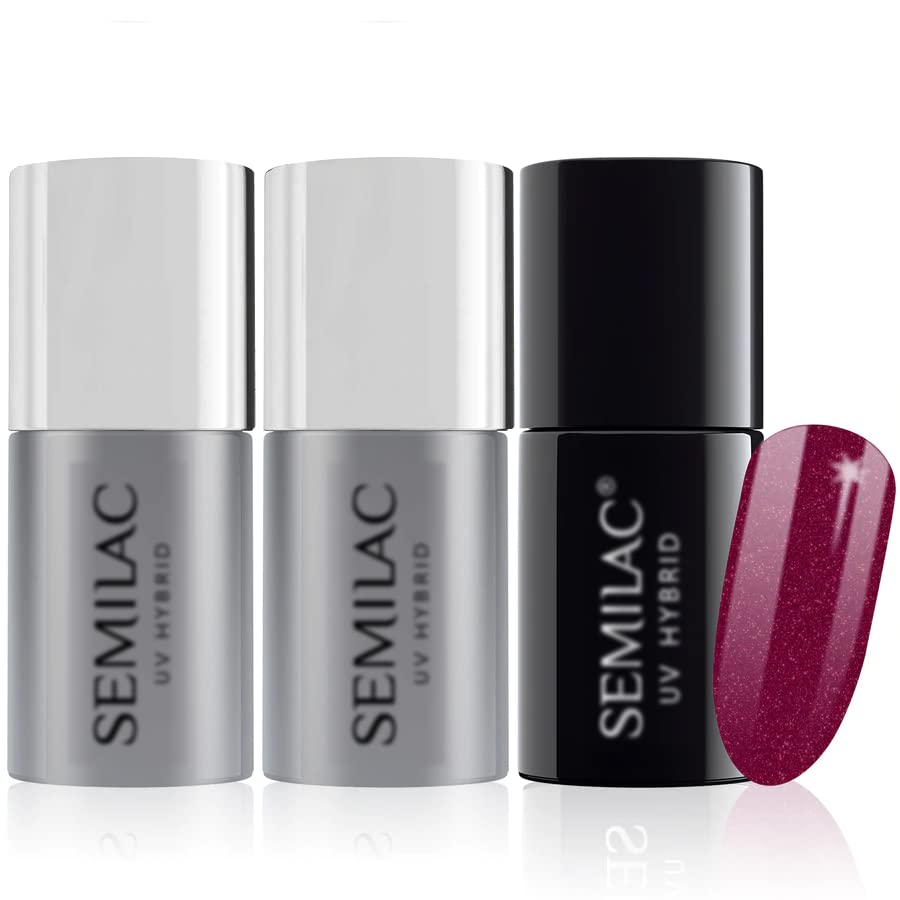 Semilac Base Coat, Top Coat & UV Gel Colour Polish. Long Lasting, Chip Resistant & Easy To Apply. 098 Elegant Cherry Colour UV Gel Nail Varnish.