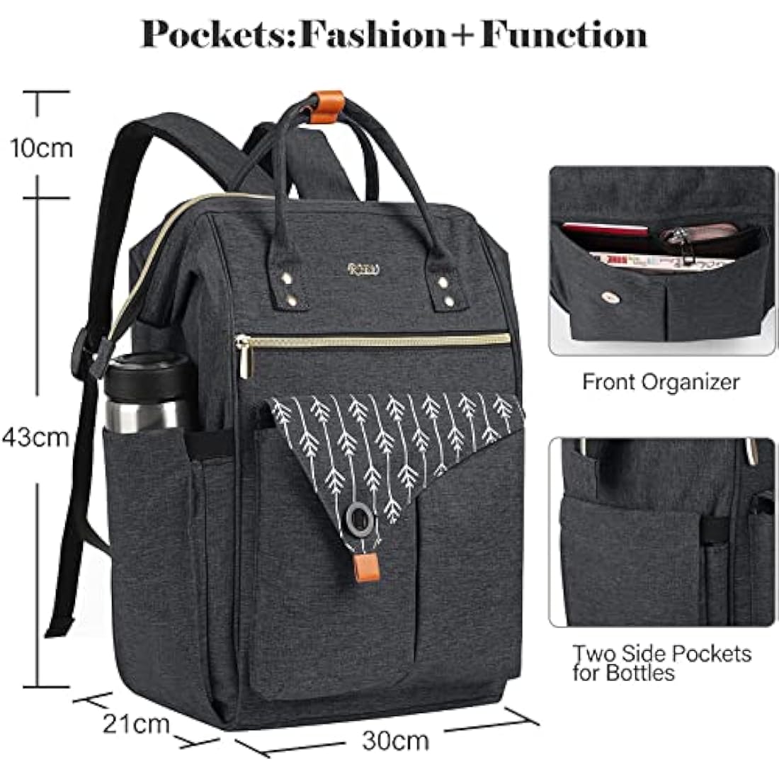 RJEU Backpack, School Backpack for Uni Leisure Job, Beautiful and Sophisticated Daypack with Laptop Compartment & Anti Theft Pocket, Waterproof Backpack Gifts for Mum Girl For Birthday, Hy58-black