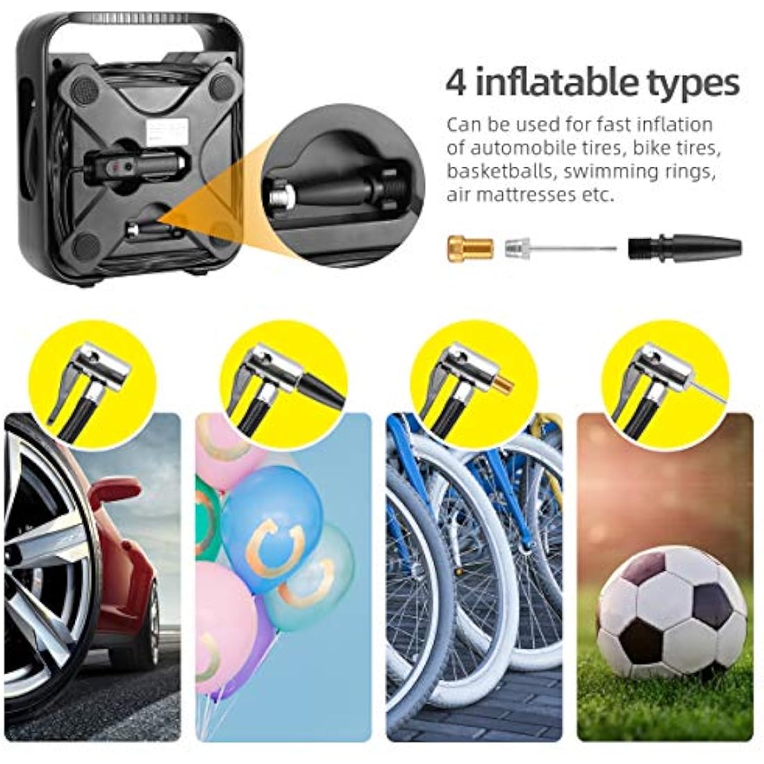 WindGallop Car Tyre Inflator Air Compressor Tyre Pump 12V Electric Car Air Pump for Car Tyres Bike Tyres with Digital Tyre Pressure Gauge and Inflator Valve Adaptors LED Light