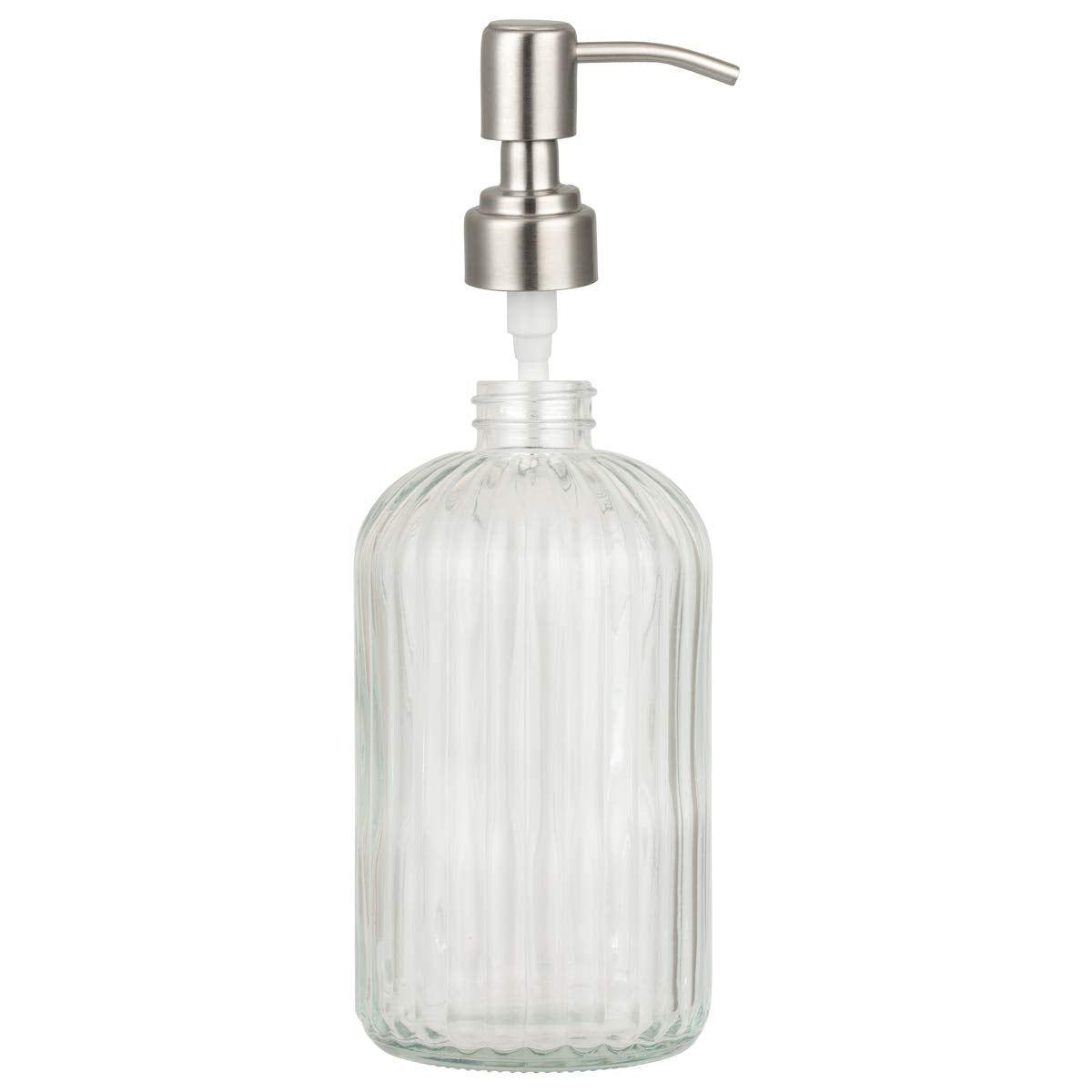 Plomkeest Glass Soap Dispenser 14oz Clear Glass Jar Soap Dispenser with Rust Proof Stainless Steel Pump Liquid Soap Dispenser for