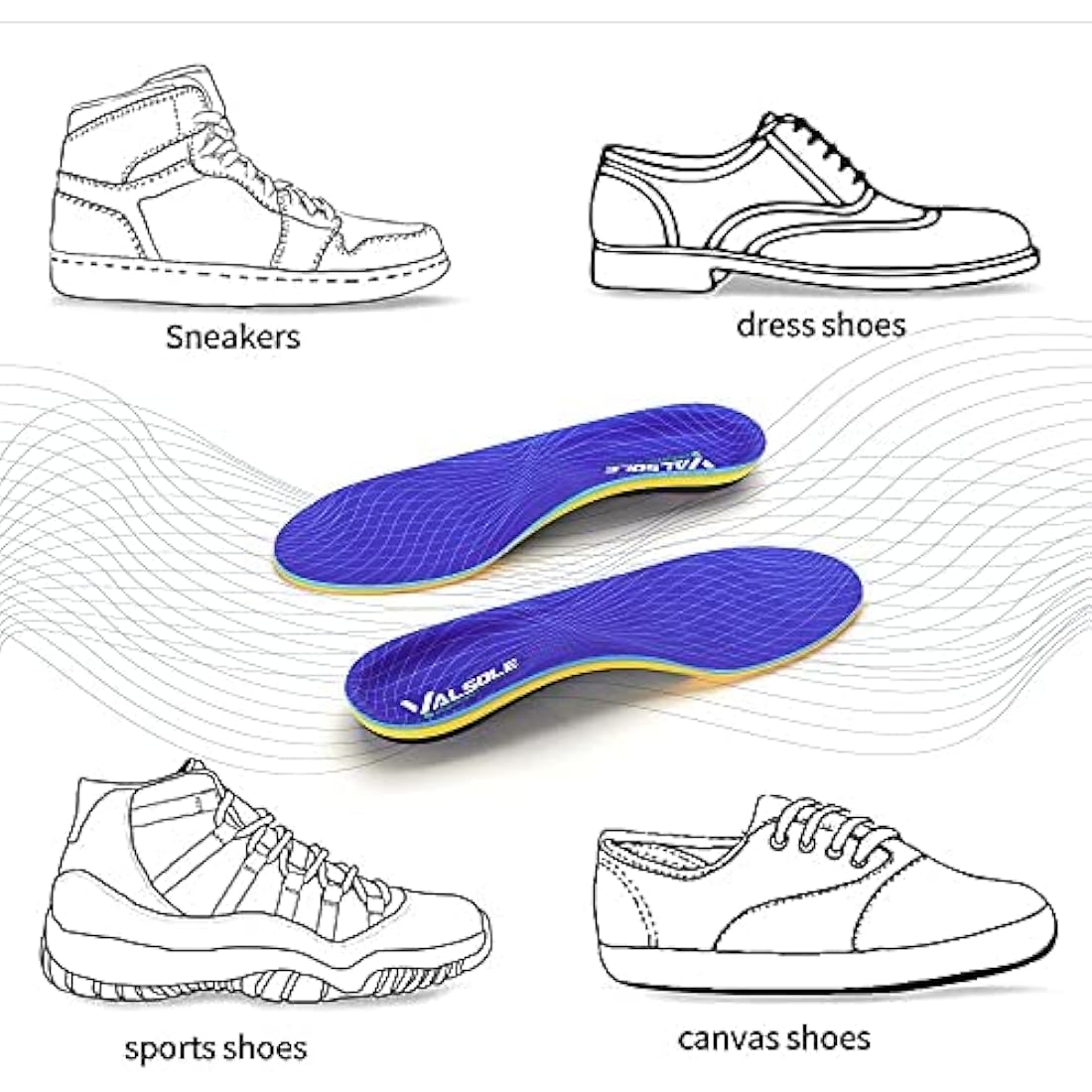 VALSOLE Orthotic Insole,Arch SupportFor Insole,Plantar FasciitisInsole,for OverPronation,Flat Feet,Metatarsalgia,Heel Pain, Insoles for Men and Women,Blue (UK 9-28cm, Blue-V227)