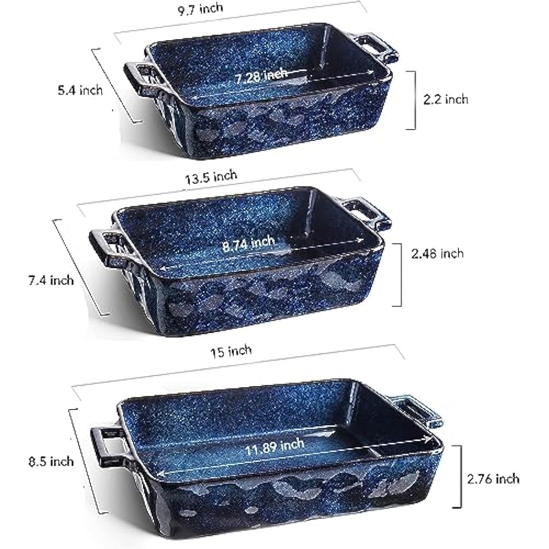 VICRAYS Ceramic Bakeware Set, Porcelain Rectangular Baking Dish, Baking Pan Lasagna Pans Casserole Dish Set for Cooking, Kitchen, Cake Dinner, Banquet and Daily Use, 3 PCS, 15 x 8.5 Inches(Blue)
