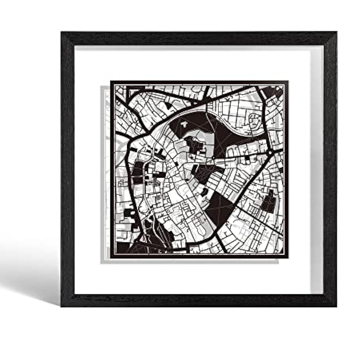 O3 DESIGN STUDIO Cambridge PPaper Cut Map framed, Black map, Black frame, 9x9 inches, Gift Boxed, 2 background color, self-changing, Paper Art