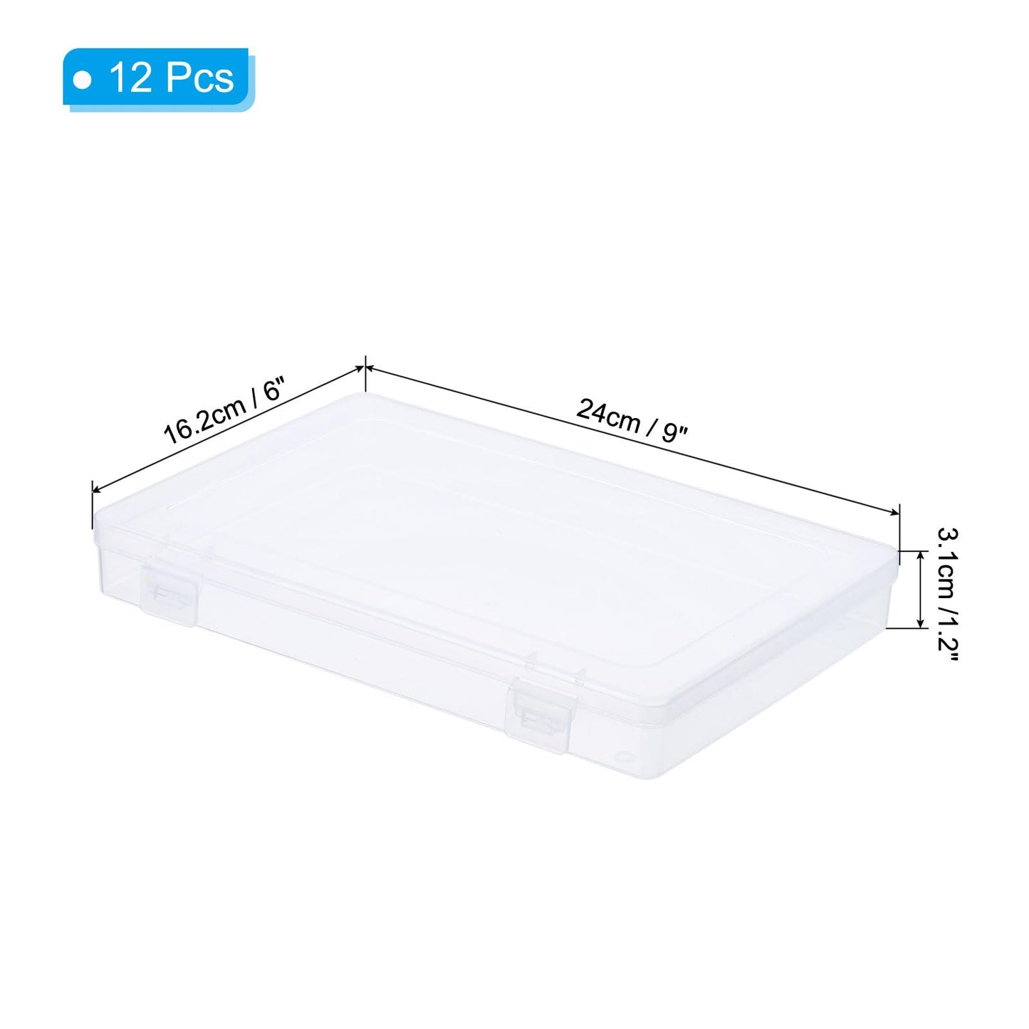 PATIKIL 9x6x1.2inch Clear Storage Box with Hinged Lid, 12Pack Plastic Stackable Rectangle Organizer Container for Beads Jewelry Small Items Art Craft