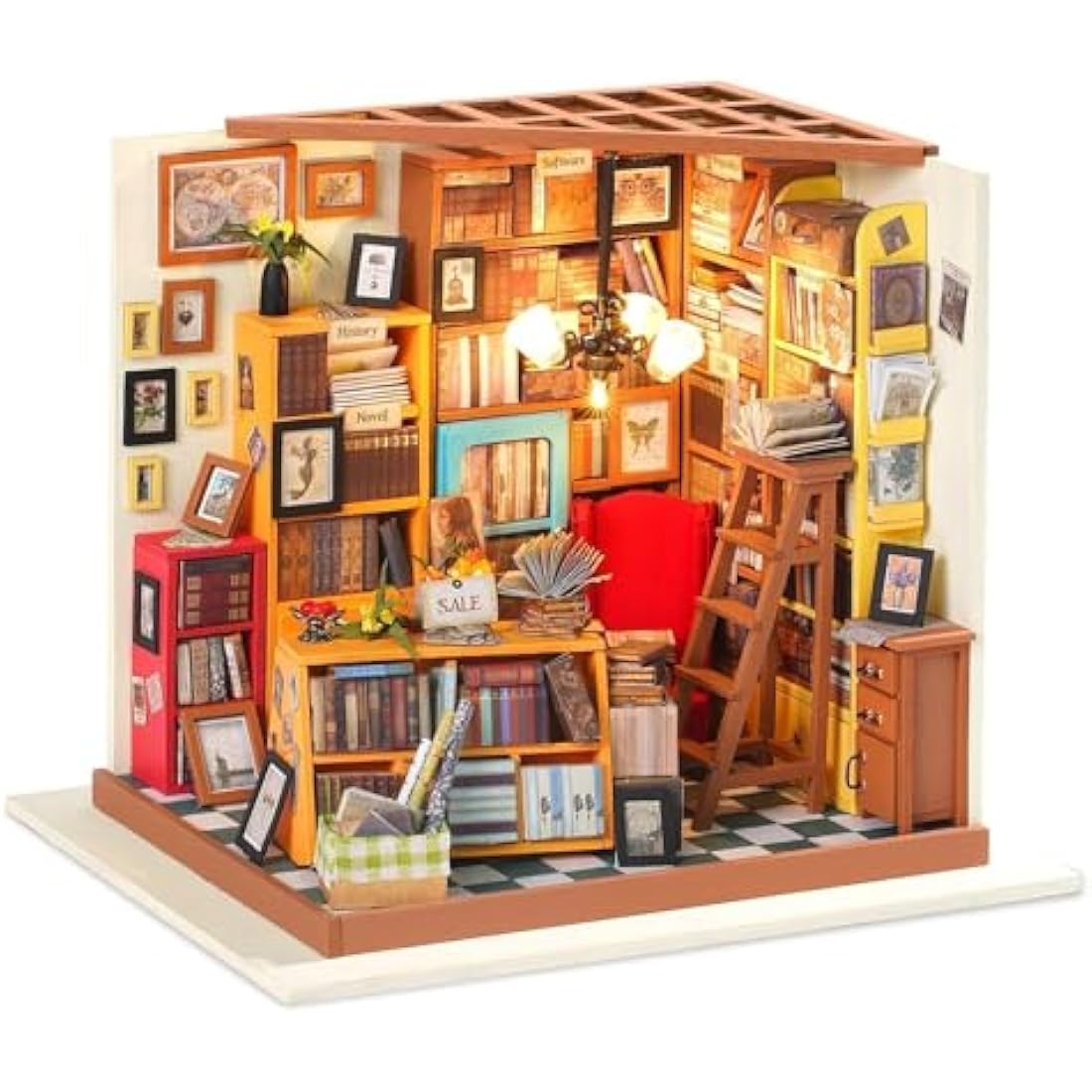 RoWood DIY Miniature Doll House Kit Library, Wooden Dollhouse Model Building Kits, Craft Kits Gifts for Adults and Teens for Christmas
