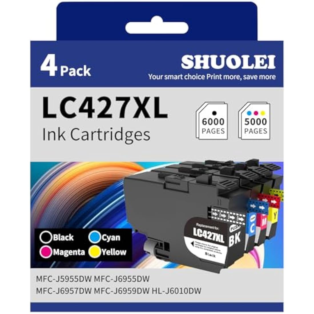 SHUOLEI LC427XL Ink Cartridges Compatible with Brother LC-427 XL LC427 Inkjet Cartridges Multi-Pack High Yield, for HL-J6010DW MFC-J5955DW MFC-J6955DW MFC-J6957DW MFC-J6959DW (4 Pack - BK C M Y)