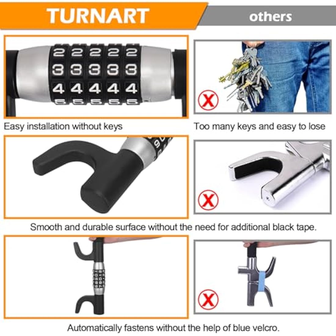 Turnart Steering Wheel Lock 5 Digit Combination Heavy Duty Lock Anti-Theft Keyless Password Vehicle Security Device Universal Fit for Cars Trucks Vans and Suvs