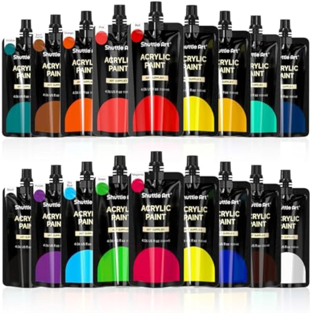 Shuttle Art Acrylic Paint Set, 18 Colours, 120ml/4.06oz, Artist Grade, Rich Pigments, Non-Toxic for Artists, Beginners and Kids on Canvas, Wood, Ceramic