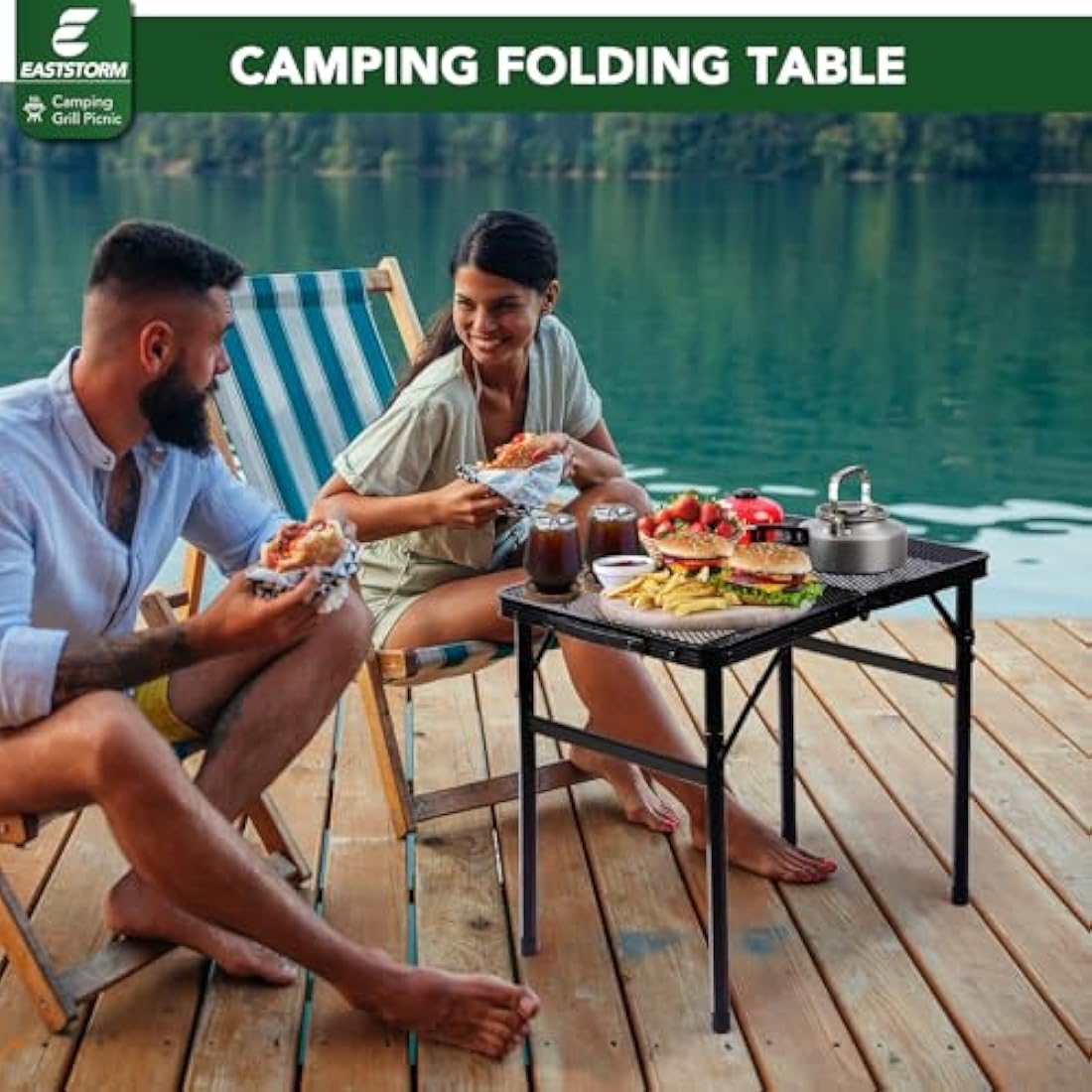 E EASTSTORM Camping BBQ Table Outdoor Folding Picnic Table 23.6”x 15.7”- Portable, Compact & Foldable for Easy Storage - Great for Picnic, Garden, Patio, Dining, Party, Market