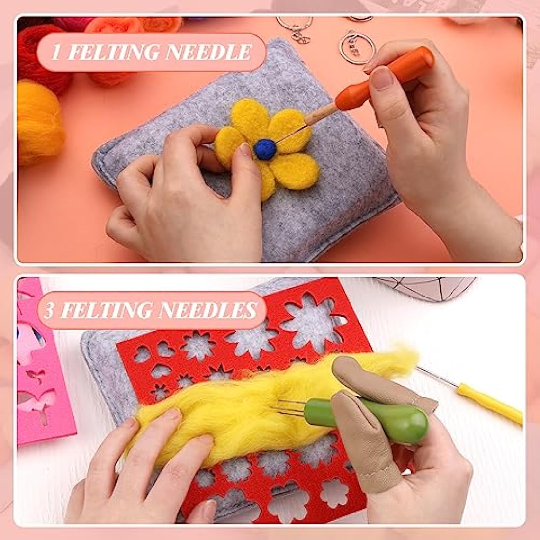 Axmru 215 Pcs Needle Felting Kit Wool Roving 60 Colors Set Basic Felt Tools and Supplies Needle Felting Starter Kit with Foam Mat Felt Molds and Storage Box for DIY Craft