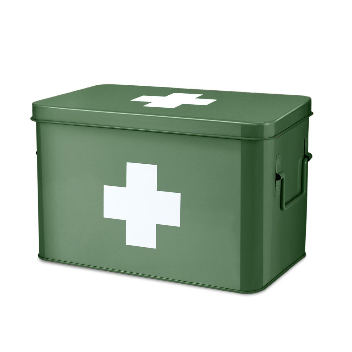 Flexzion First Aid Box Organizer Empty 13" Green Vintage First Aid Kit Tin Metal Medical Box - First Aid Storage Box Container Bins with Dividers,
