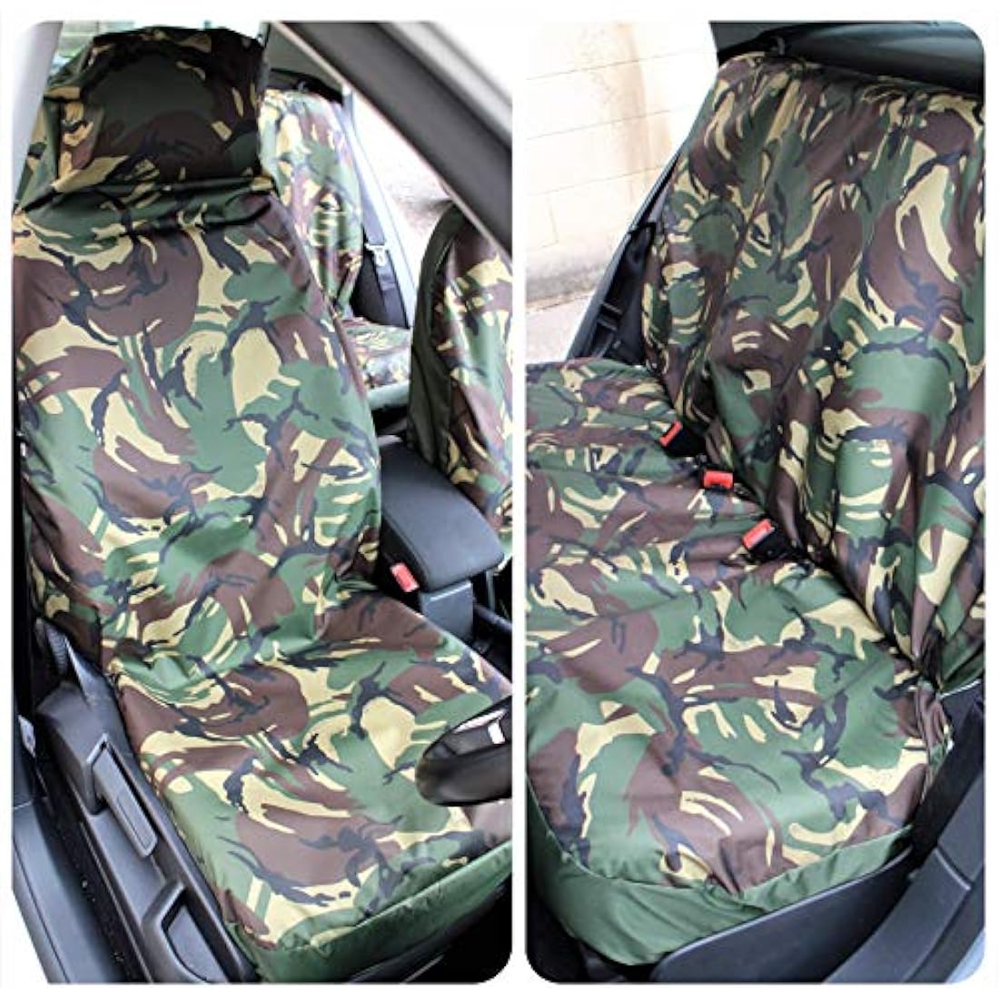 Carseatcover-UK - Green Camouflage CAMO Waterproof Car Seat Covers Protectors - Front & Rear - Full Set