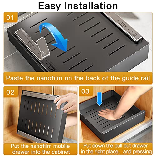 SAYZH Pull Out Cabinet Organizer, Slide Out Drawer Storage Shelves for Kitchen Cupboard, Roll-Out Extendable Sliding Drawer, (40 CM W x 43 CM D x 9CM