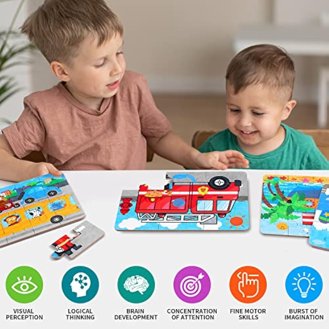 BBLIKE Puzzles Jigsaws for 2 3 4 Year Old - Pack of 4 Puzzles Toy in a Box for Age 2-5, Travel Games for on Plane Educational Learning Birthday Gift Present for Children Boys Girls (Transportation)
