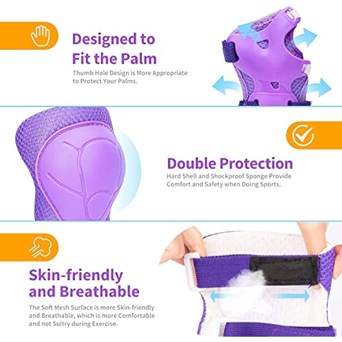 RUNDONG Kids/Youth Knee Pads Elbow Pads Wrist Guards 3 in 1 Protective Gear Set for Child Roller Skates, Cycling, Inline Skating, Scooter Skateboard, BMX Bike, Riding, and Multiple Outdoor Sports