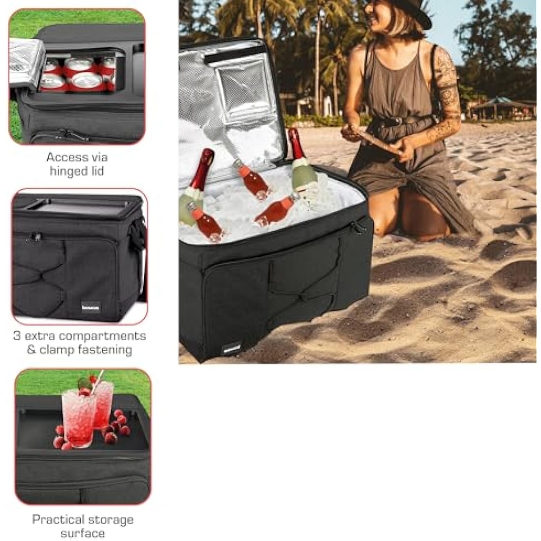 bomoe Insulated Folding Cooler Bag 45L – Outdoor Cool Box with 16h Cooling Function with Shoulder Straps, Waterproof Thermal Picnic Bag with Storage Space – Anthracite IceBreezer KT43