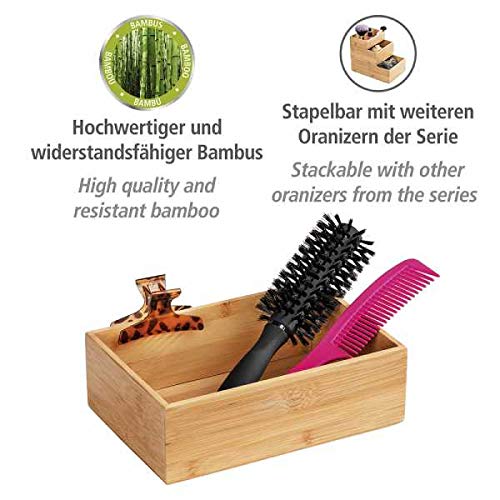 WENKO Terra Bamboo Organiser Box with 3 Compartments - Storage Box, Bathroom Basket, Bamboo, brown, Bambus 4 Fächer
