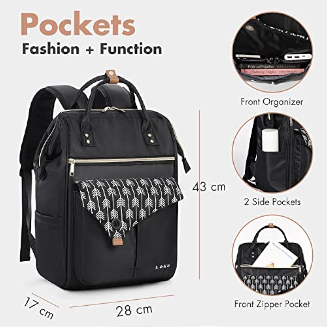 Lekesky Backpack Womens Travel Backpack Extra Large Rucksack Bag for Women Men Overnight Backpack Weekender Backpack,17.3" Backpack,Black