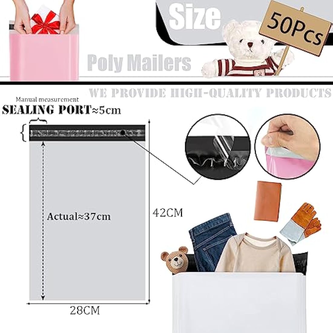 YAAVAAW 50pcs 28x42cm White Vinted Postage Bags Mailing for Clothes,Mailing Poly Postal Self Seal Bags,Parcel Shipping Strong Packaging Bag Delivery Plastic Envelopes Posting Clothes Parcel