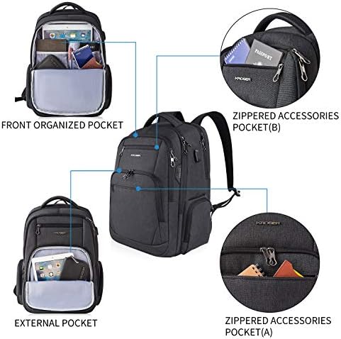 KROSER School Laptop Backpack 17.3 Inch Large Travel Computer Backpack Water-Repellent Daypack with USB Charging Port & Headphone Interface RFID Pockets
