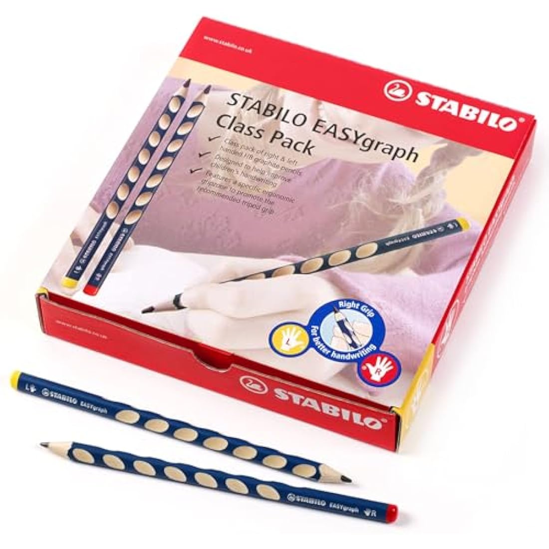 STABILO EASYgraph - Ergonomic Graphite Pencil - 8 x Left-Handed and 40 x Right-Handed - Classpack of 48 - Petrol - Degree HB
