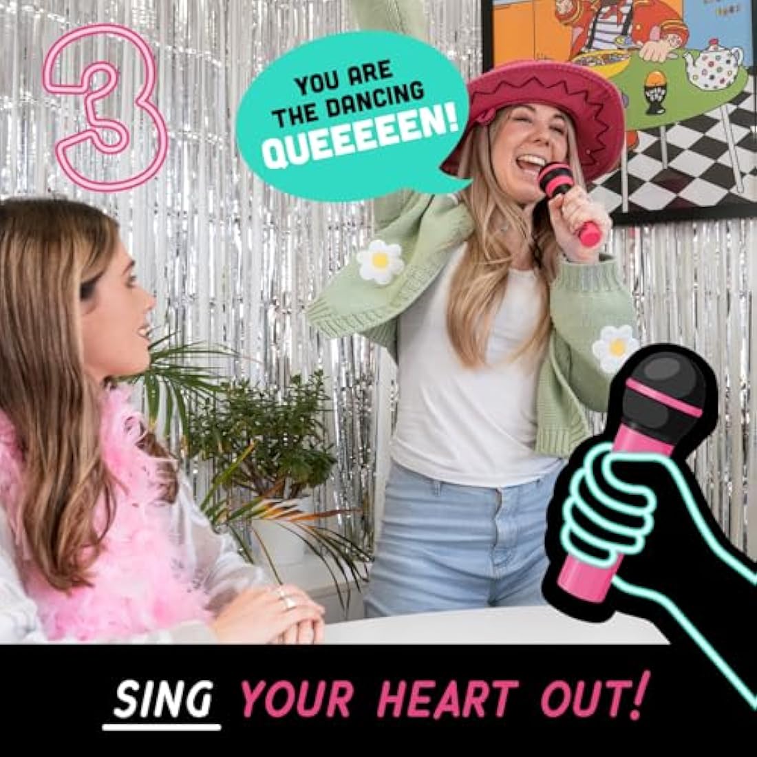 Lucky Egg Official Grab the Mic – Family Karaoke Game, 8+ Year Olds, 2-10 Players - Board Game for Bad Singers with 250 Lyrics (125 Cards) for Hilarious Nights & Birthday Party, Kids Gift