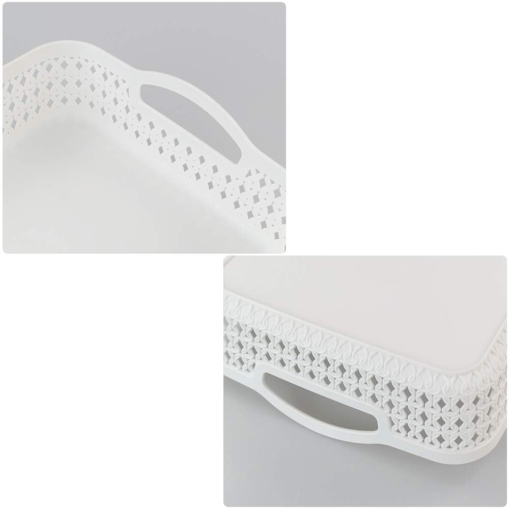 Callyne Set of 6 White Plastic Storage Tray Basket, Large Kitchen Storage Basket with Handle