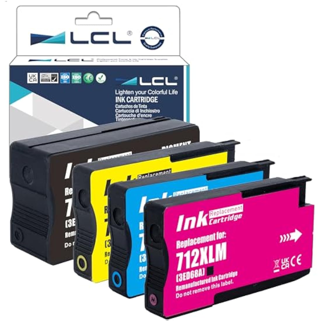 LCL 712XL Ink Replacement for HP 712 712XL 80ML + 3 * 29ML High Yield 3ED67A 3ED68A 3ED69A for HP DesignJet Studio Printer DesignJet T650 T630 T230 T210 T250 (4Pack KCMY)