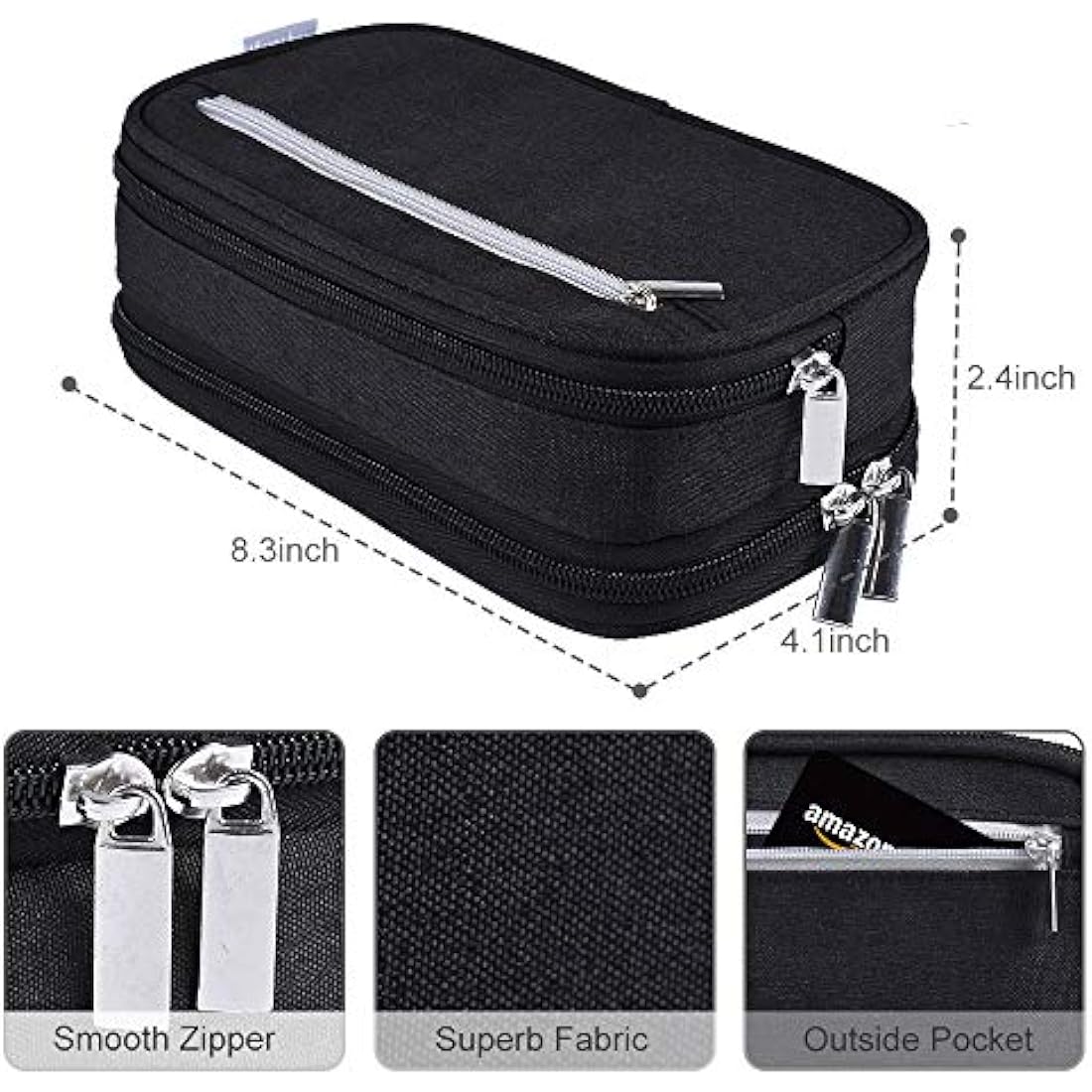 YONZONE Pencil Case Large Capacity Pencil Cases Big Pencil Bag Pen Pouch Holder for Boys Girls Teenage, 3 Compartments Stationery Office School Supplies High Storage Organiser Makeup Bag Adult, Black