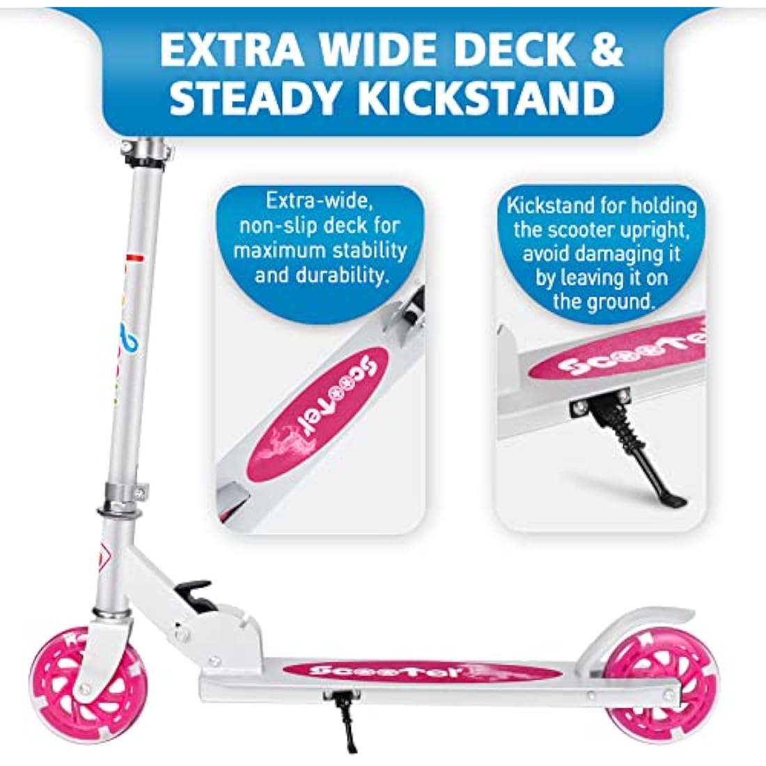 BELEEV V1 Scooter for Kids, 2 Wheels Folding Kick Scooter for Children Girl and Boys, 3 Adjustable Height, Flashing Light up Wheels, Lightweight Scooter with Sturdy Frame, Kickstand, Age 3-12