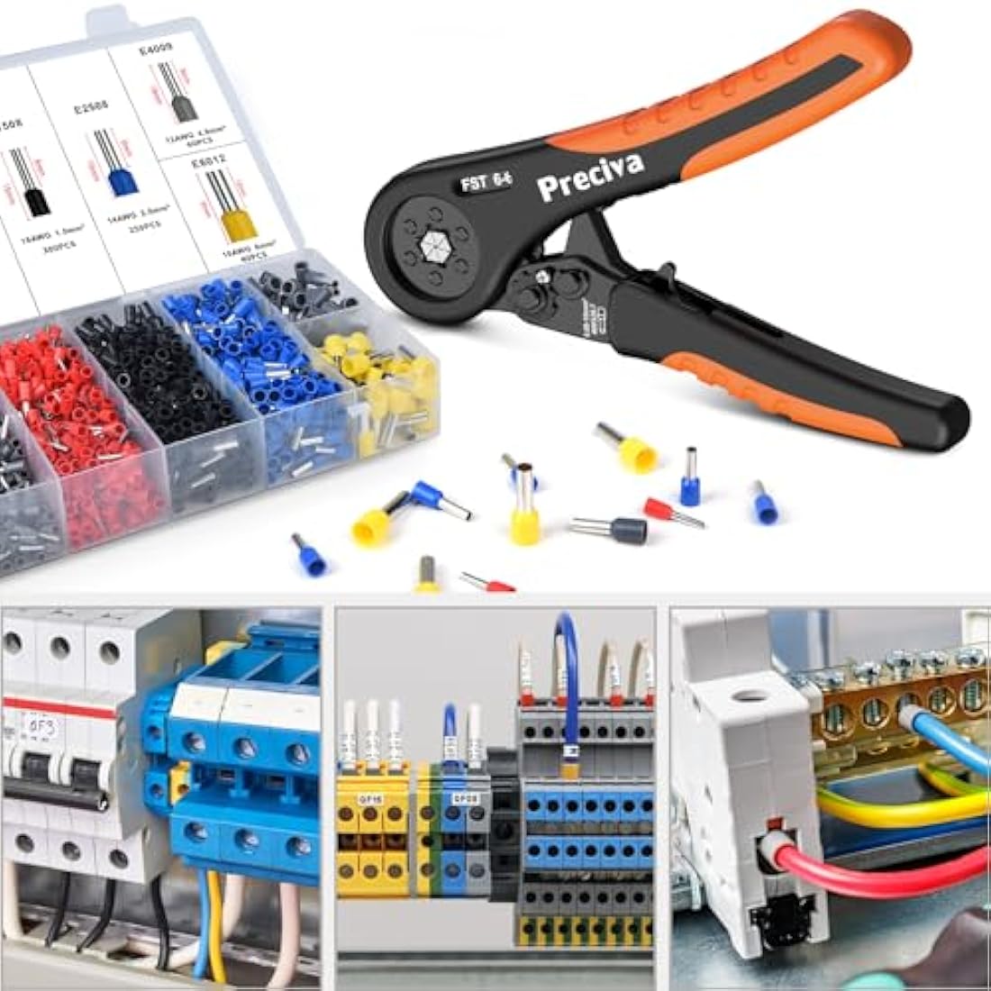 Crimping Tool Kit, Preciva Wire Crimper Plier Set, 0.08-10mm²/2000pcs Connectors Self Adjustable, Ratchet Hand Hexagonal Bootlace Ferrule Cable Crimp Terminal Pliers