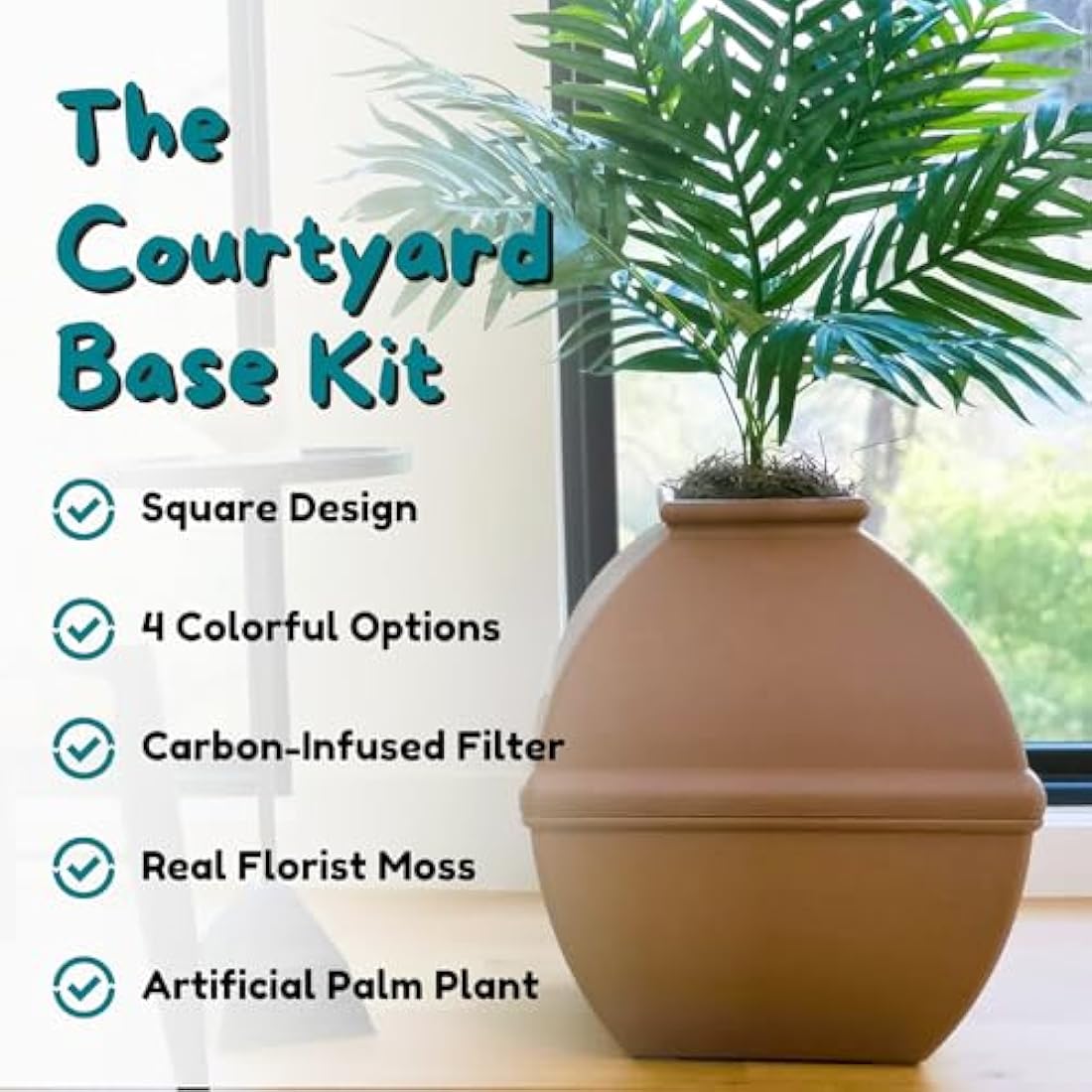 Good Pet Stuff, The Courtyard Hidden Litter Box, Artificial Plants & Enclosed Square Cat Planter Litter Box, Vented & Odor Filter, Easy to Clean, Mocha Brown