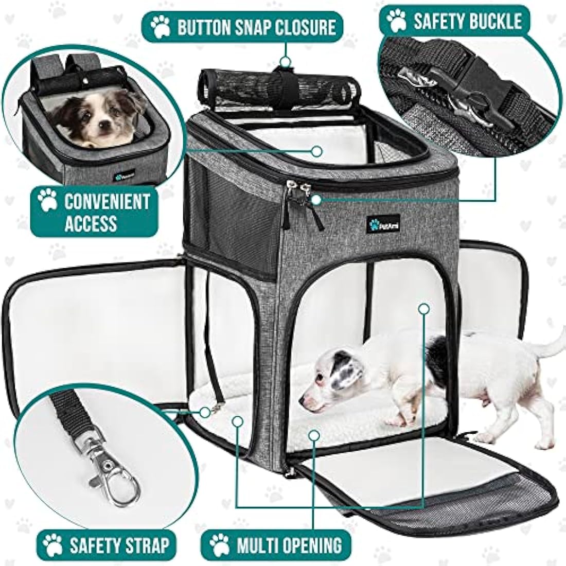 PetAmi Pet Carrier Backpack for Small Cats, Dogs, Puppies | Airline Approved | Ventilated, 4 Way Entry, Safety and Soft Cushion Back Support | Collapsible for Travel, Hiking, Outdoor (Heather Gray)