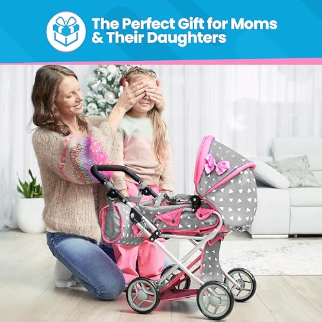 Kinderplay Dolls Pram | 3-in-1 Toy Pram | Baby Doll Pram - Toy Pushchair | Dolls Buggy | Dolls Pushchair | Doll Stroller with Adjustable Handle (36.5-64 cm), model KP0200S