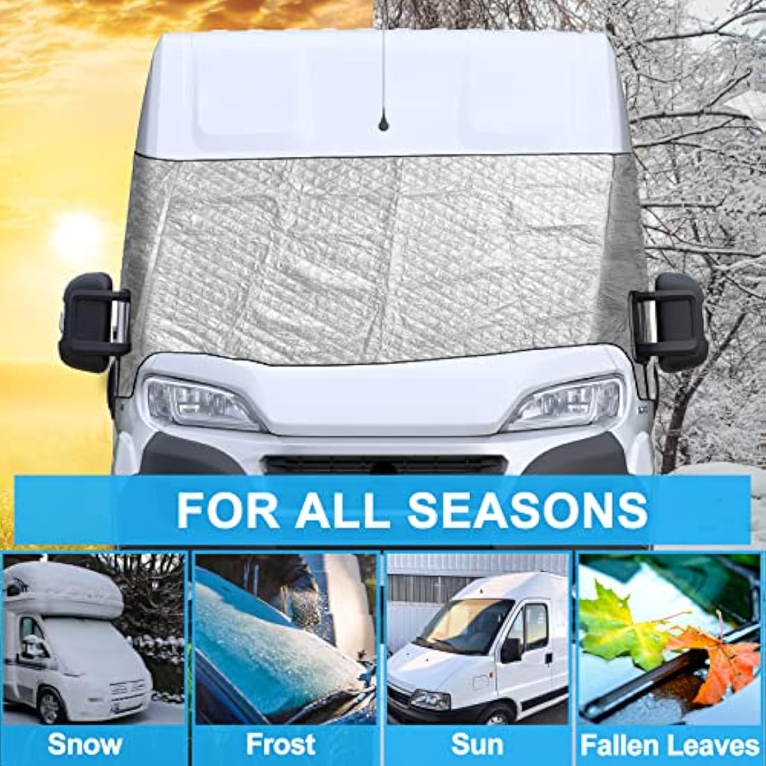 CICMOD Windscreen Cover Front Window Sunshade External Thermal Screen Wrap Cover for Fiat Ducato Peugeot Boxer Motorhome - Silver