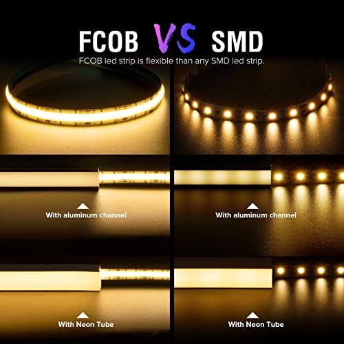 BTF-LIGHTING FCOB COB FOB Flexible High Density CCT LED Strip 2x5M 640LEDs/m DC24V 14W/M Tunable 3000K-6000K CRI＞90 Dimmable deformable LED Strip Light for DIY Interior Decoration(Strip only)
