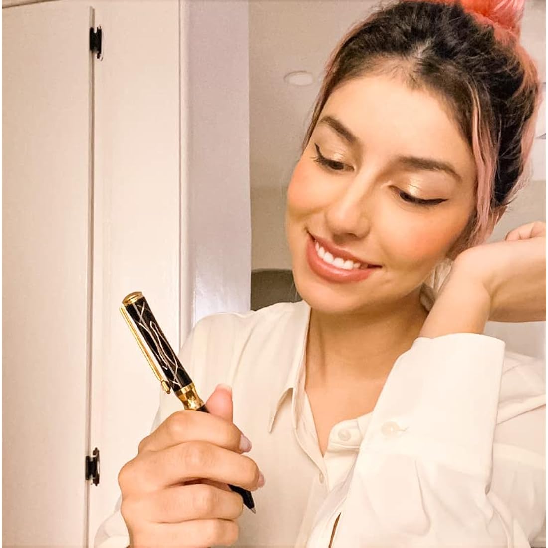 LACHIEVA LUX Black Elegant Crystal Executive Metal Ballpoint Pen with German-made P900M Refills, Luxury and High end Writing Instruments for women-Black