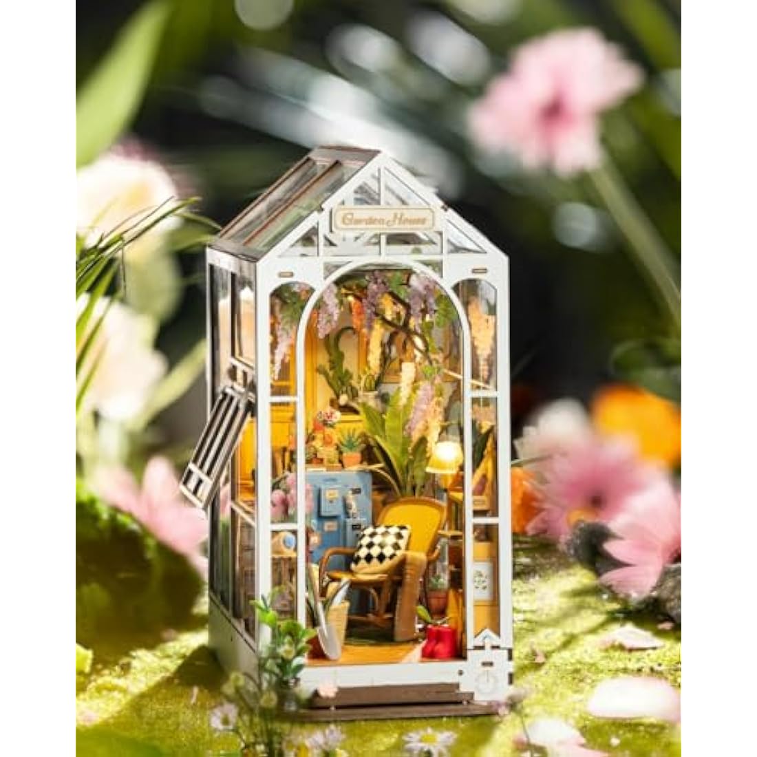 Rolife Book Nook Kits for Adults Diy Miniature Kit with LED Light for Desk Library Bookshelf Decoration 3D Wooden Puzzle Greenhouse Booknook Model Kits for Adults to Build Gifts for Women