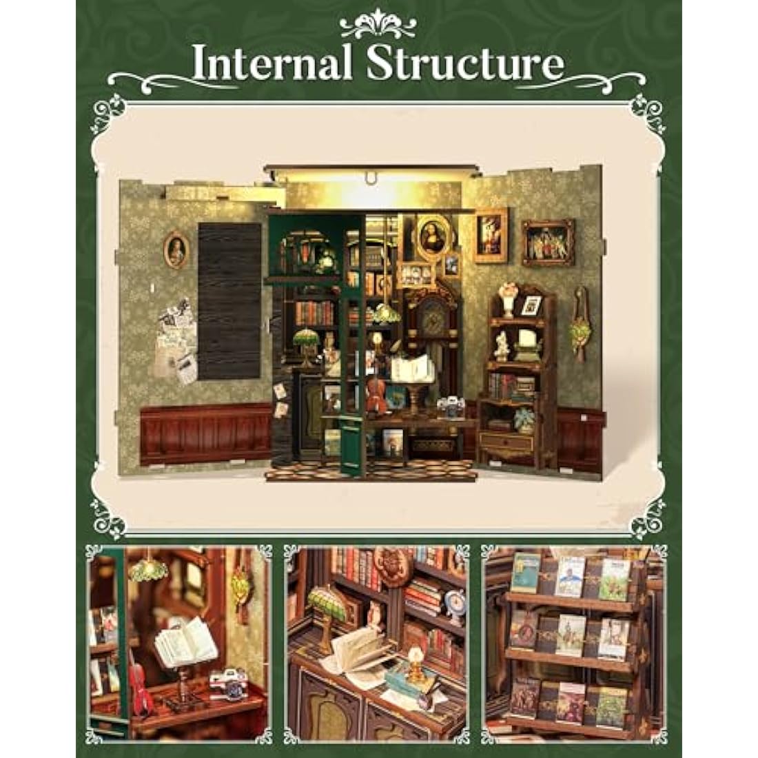 CUTEBEE Book Nook Kit - DIY Miniature Dollhouse Kits for Adults and Teens, 3D Wooden Puzzle Bookshelf Decor Alley Model Build with LED Light, Gifts for Family and Friends (Owl Bookstore)