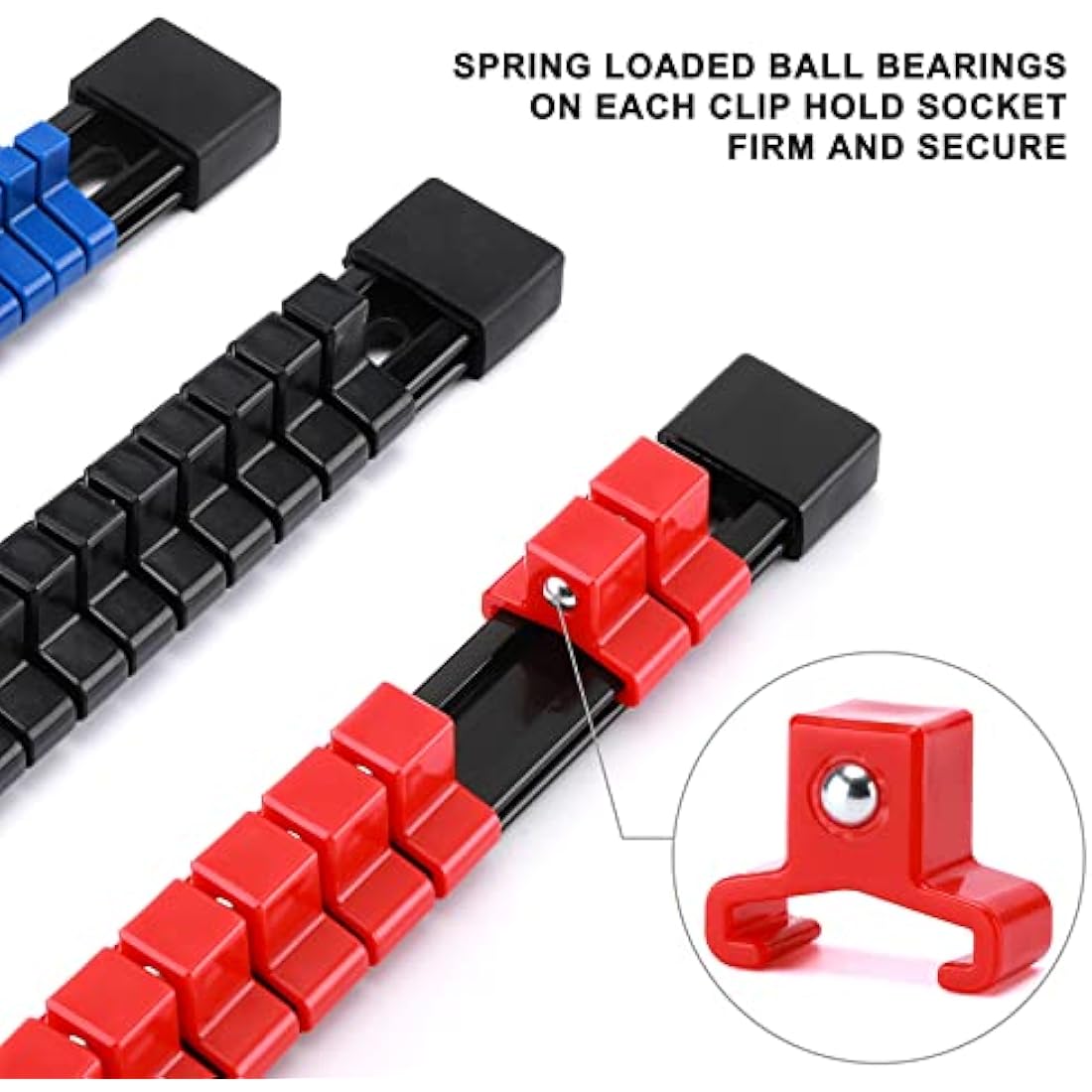 CASOMAN 9PC ABS Socket Organizer, 1/4-Inch, 3/8-Inch, 1/2-Inch, Premium Quality Socket Holders (9-Piece Set, Blue, Red, Black)