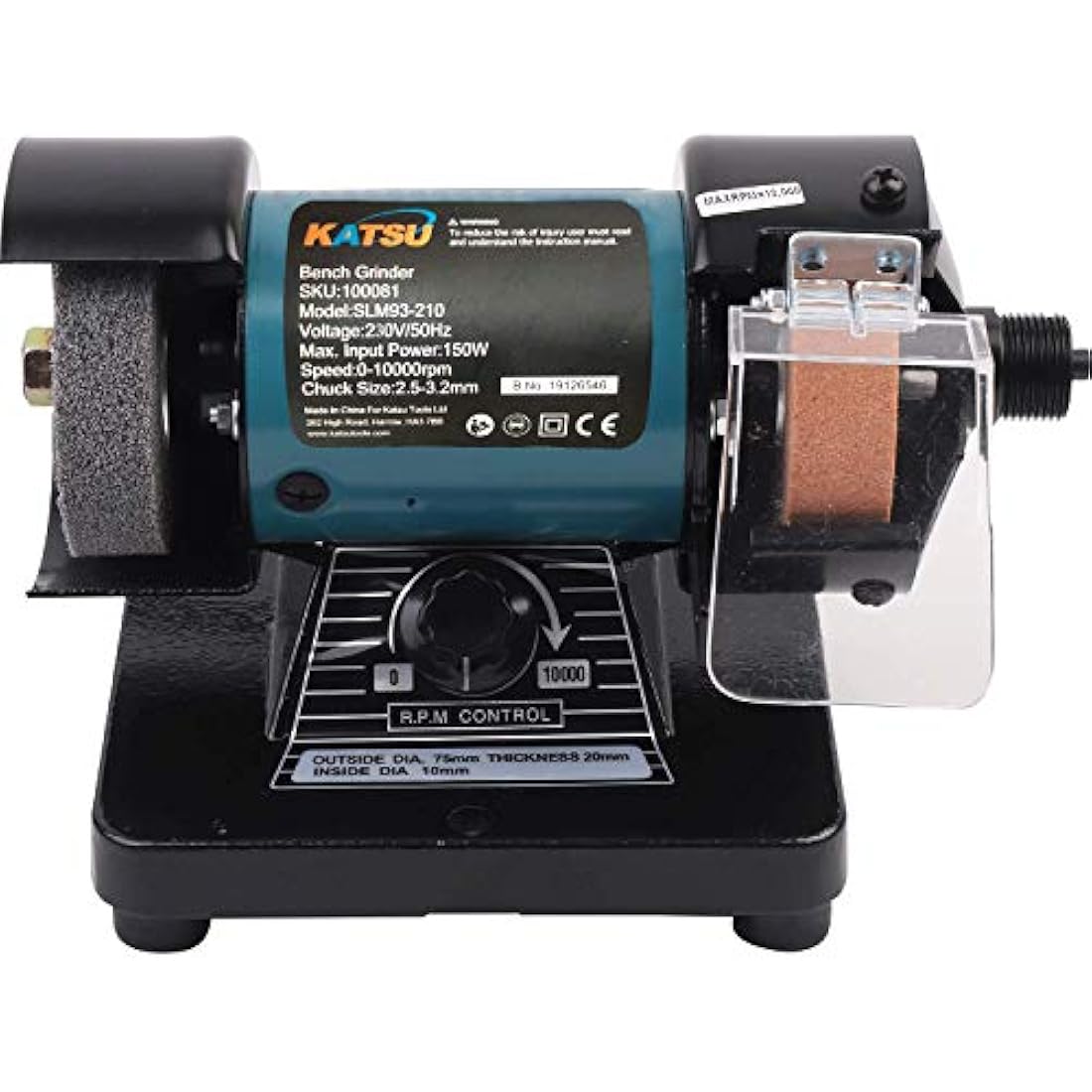 KATSU Mini Bench Grinder, 3 Inch 70mm Multi-Function Art Craft Electirc Polisher Sander Sharpener with Flexible Drive Shaft Grinding Attachment for Precise Work 100081