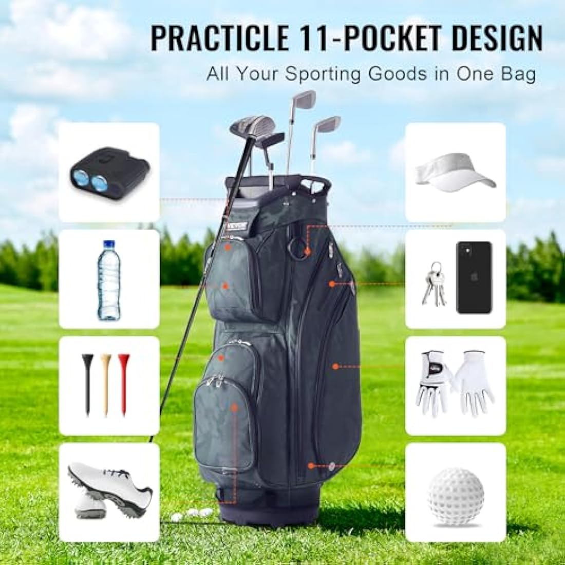 VEVOR Golf Cart Bag with 14 Way Organizer Divider Top, 36” 11 Pockets Premium Nylon Cart Bag, Durable Golf Bags with Handles & Dust Cover & Detachable Straps for Men & Women, Army Green