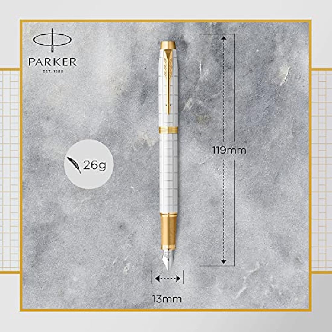 Parker IM Fountain Pen | Premium Pearl Lacquer with Gold Trim | Fine Point with Blue Ink Cartridge | Gift Box