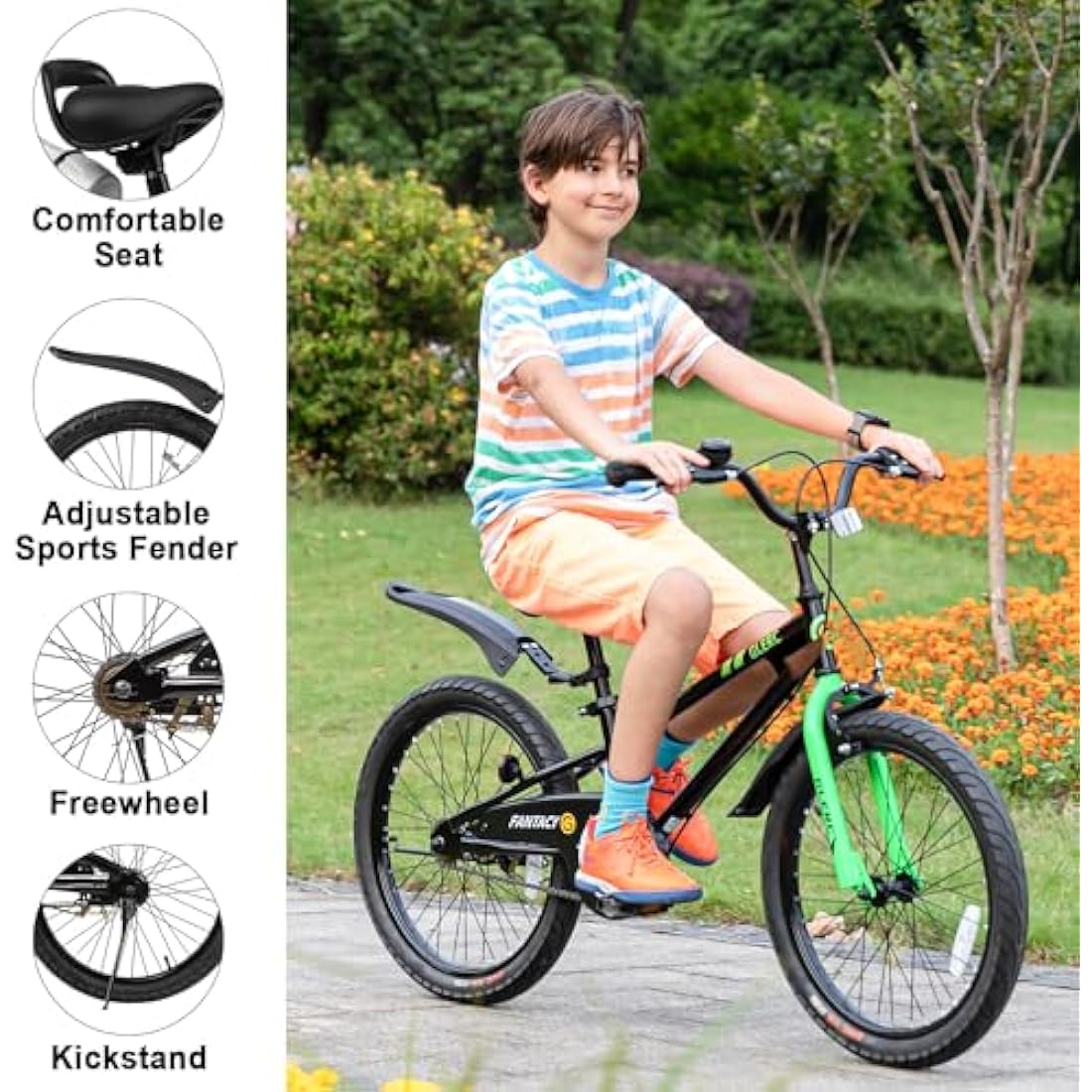 Glerc Fantacy 20 Inch Kids Bike for 2-14 Years Old Boys Girls with Water Bottle Holder & Stabilisers, Multiple Colors