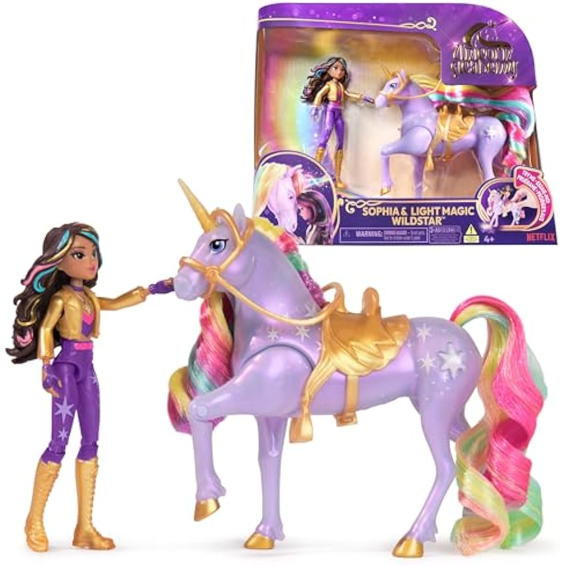 Unicorn Academy, Sophia & Light Magic Wildstar with Rainbow Light-up Effects, 2 Riding Accessories, Dolls and Unicorn Toys for Girls Aged 4 and up