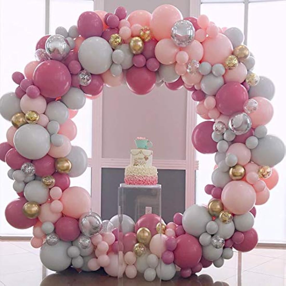 PILIN Metal Balloon Arch Stand | Tower Buckle Mounting | 2M Round Balloon Arch Kit with 2 Water Fillable Base | Detachable and Reusable for Party, Wedding, Birthday Decoration